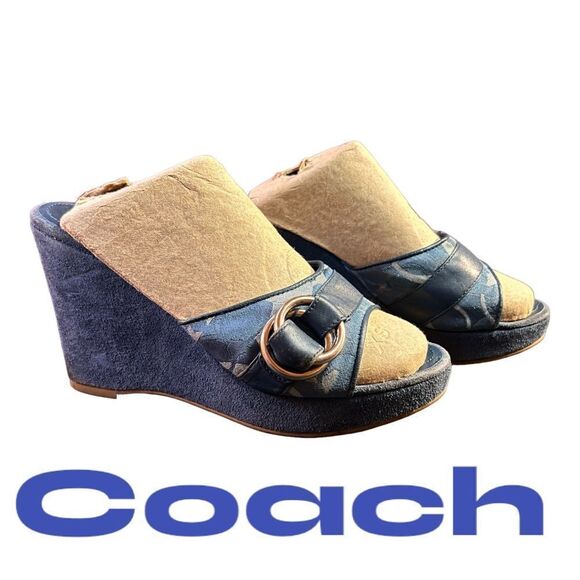 COACH “MEREDITH”Lighter/Darker Blue-Signature C Canvas/Leather-4”Wedge-Size 6.5M - Picture 1 of 10